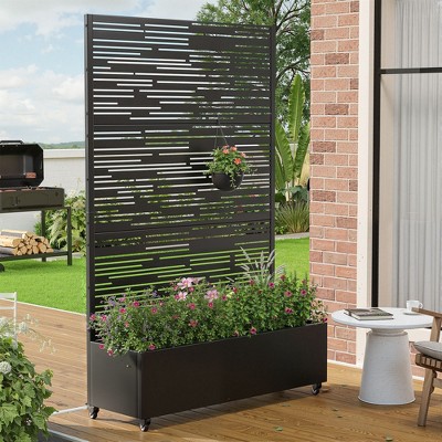 PexFix 72" x 47" Tall Wrought Iron Garden Trellis with Planter Box Black Outdoor Plant Support for Climbing Flowers Vines Patio Yard Decor