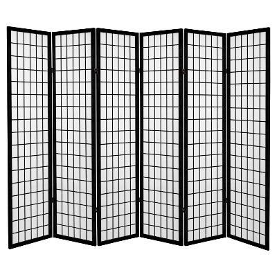 6 ft. Tall Canvas Window Pane Room Divider - Black (6 Panels)