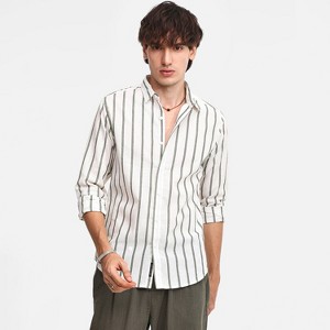 Campus Sutra Men Men's Saltbox Beige & Sage Green Lined Halo-Striped Shirt - 1 of 4