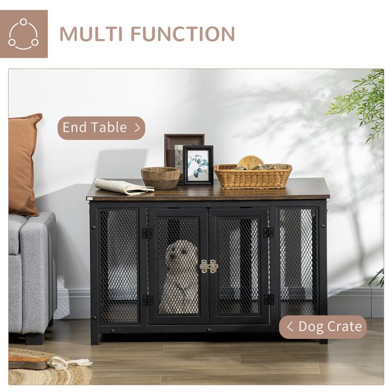 PawHut Furniture Style Dog Crate with Openable Top, Big Dog Crate End Table, Puppy Crate for Small Dogs, Spacious Interior, Pet Kennel, Brown, Black, 6 of 8