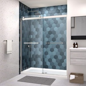 Brushed Nickel Finish Bypass Shower Door with 5/16 Tempered Glass, Sliding Style" - 1 of 4