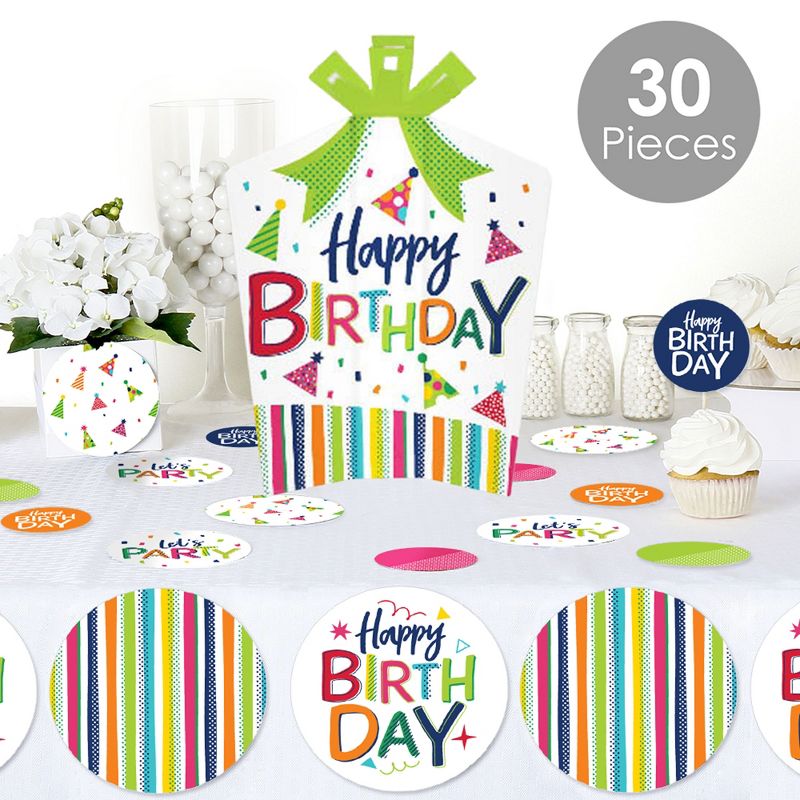 Big Dot of Happiness Cheerful Happy Birthday - Colorful Birthday Party Decor and Confetti - Terrific Table Centerpiece Kit - Set of 30, 2 of 9