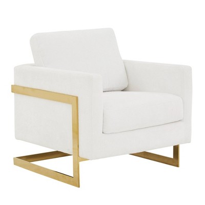 LeisureMod Lincoln Accent Arm Chair Upholstered in Boucle with Gold Stainless Steel Frame