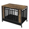 Dog Crate Furniture with Wheels, Iron Door and Tray, Wooden Dog Kennel Heavy-Duty Dog Cage - 4 of 4