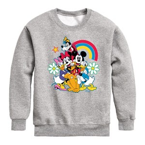 Boys' - Disney - Character Group Rainbow Flower Graphic Long Sleeve Fleece Sweatshirt - 1 of 4