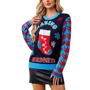 Clearlove Women’s Christmas Pullover Sweater - Sparkling Boot Motif & Textured Knit for Seasonal Celebrations - 1 of 4