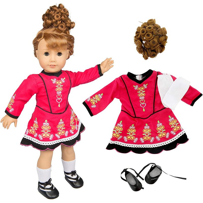 Dress Along Dolly Irish Step Dancing Outfit for American Girl Doll, Brunette Wig, 1 of 4