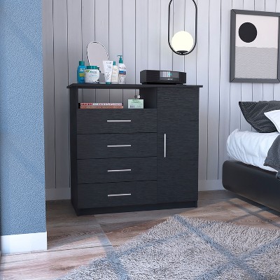Okak 4-Drawer Dresser with 1 Door-Storage Cabinet&1 Shelf,Spacious Storage Dresser for Bedroom,Matte Black Finish  Dresser,Superior Top