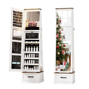 Fredees 360° Swivel Jewelry Armoire with Full-Length Mirror, LED Standing Cabinet with Jewelry Storage, Large Drawer & Wheels, Christmas Gift - 1 of 4