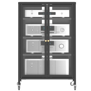 Racxily 35.8" High Media Storage Cabinet with Wheels, AV Stereo TV Stand with 4 Adjustable Glass Shelves & Door, Cabinet for Living Room - 1 of 4