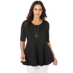 Jessica London Women's Plus Size Stretch Cotton Peplum Tunic - 1 of 4