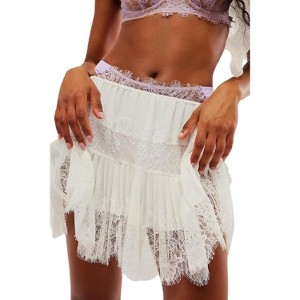 Y2K Low Rise Lace Mini Skirt - Layered Ruffle Half Slip Skirt with Pleated Detail A White - 1 of 4