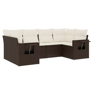 vidaXL 6 Piece Patio Sofa Set with Cushions Brown and Cream Poly Rattan - 1 of 4