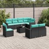 vidaXL 9 Piece Patio Sofa Set with Cushions Black Poly Rattan - Black and Blue With Table - 2 of 4