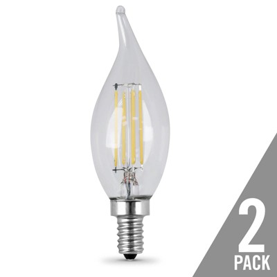 Feit Electric 25W Equivalent Clear Dimmable LED Candelabra Bulbs, 2-Pack