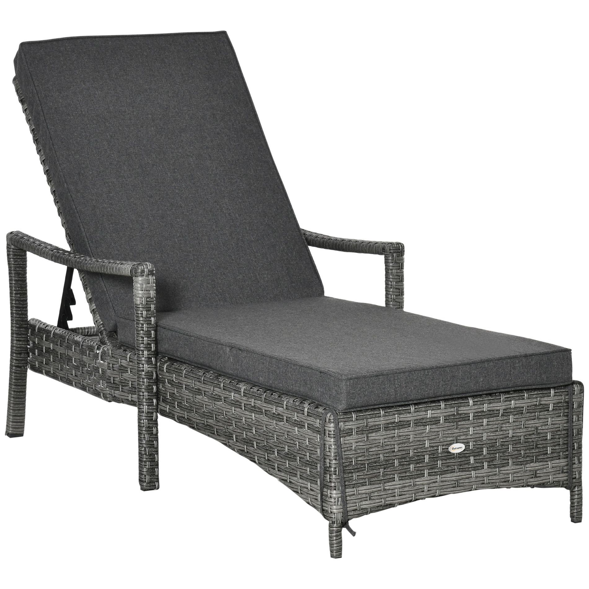 Aghana Digitals Dark Grey PE Rattan Outdoor Chaise Lounge with 4-Position Adjustable Backrest, Dark Grey 75.50×28.30×20.80 in