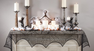 Black Polyester Spiderweb Fireplace Scarf, 18" x 96"