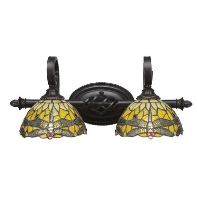 Toltec Lighting Elegante 2 - Light Vanity in  Dark Granite with 7" Amber Dragonfly Art Glass Shade