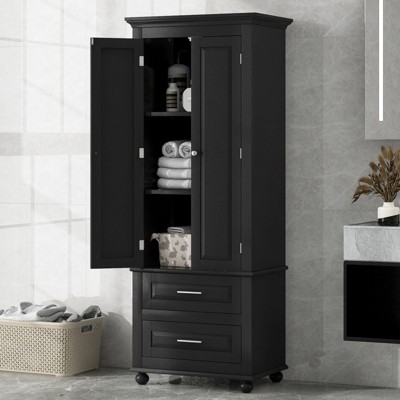 GlasFlength Decorative Storage Cabinets Modern Sideboard Cabinet with Doors and Shelves, for Living Room, Dining Room, Black, 24"*15.7"*62.5"