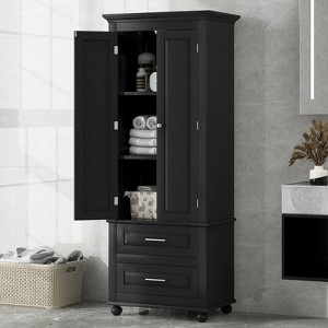 GlasFlength Decorative Storage Cabinets Modern Sideboard Cabinet with Doors and Shelves, for Living Room, Dining Room, Black, 24"*15.7"*62.5" - 1 of 4