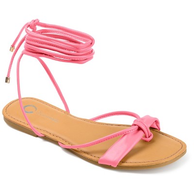 Journee Collection Womens Jiyrie Tru Comfort Foam Ankle Wrap Low Block Heel Sandals Coral 7.5