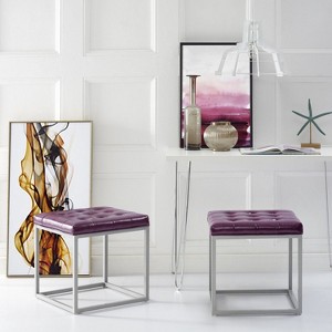 Inspired Home Newton PU Leather Button Tufted Metal Frame Cube Ottoman - 1 of 4