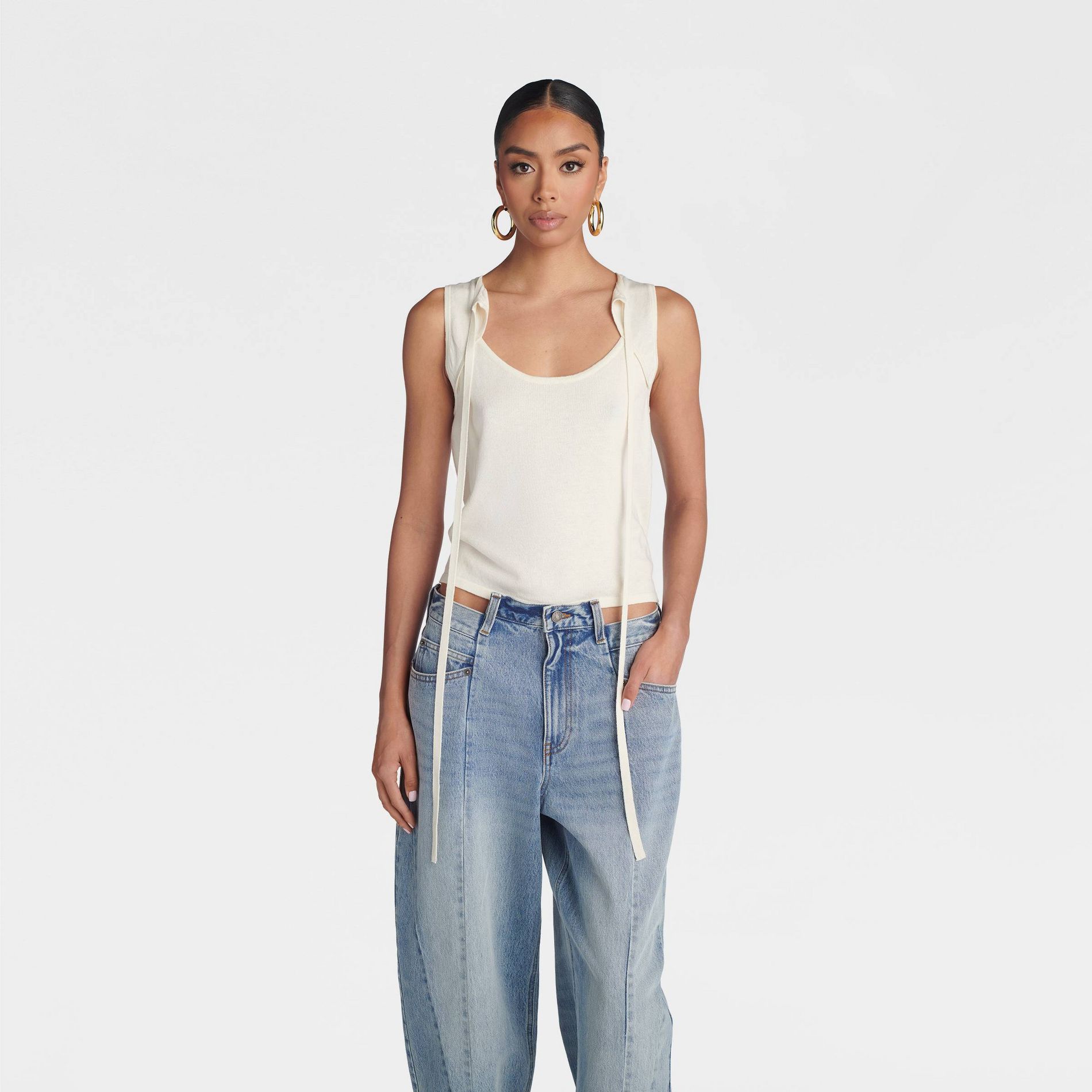 KBB by KAHLANA Women's 'The Tie-Front Tank Top' - Cream