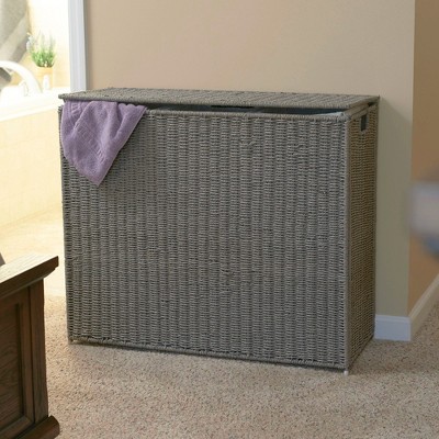 Gray Wicker 3-Compartment Laundry Sorter with Lid