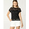 Allegra K Women's Curved Hem Sheer Short Sleeves Floral Lace Blouse - 3 of 4