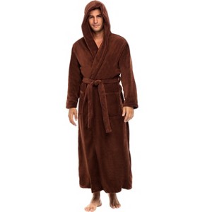 ADR Men's Robe, Plush Fleece Hooded Bathrobe Man, Long Warm Cozy Bath Robe Man - 1 of 4