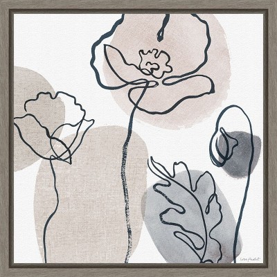 Neutral Floral Canvas Wall Art with Black Frame