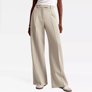 Women Wide Leg Pants High Waisted Dressy Pants with Pockets Front Pleated Straight Leg Tailored Pants Business Casual Work Trousers - 1 of 3