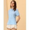 Allegra K Women's Plaid Gingham Puff Short Sleeve Peter Pan Collar Button Down Shirt - 3 of 4