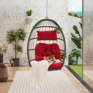 Patio Swing Egg Chair,PE Rattan Hanging Basket Chair With Cushion,Hammock Chair With Metal Chain -The Pop Home - 1 of 4