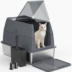 JOEJOY Stainless Steel Cat Litter Box,Double-layered 18" High Sided Cat Litter Box,Metal Litter Pan with Lid,Extra Large Litter Box with Scoop - 1 of 4