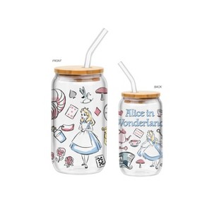 Silver Buffalo Alice in Wonderland Icons 16oz Glass Tumbler w/Bamboo Lid - 1 of 1