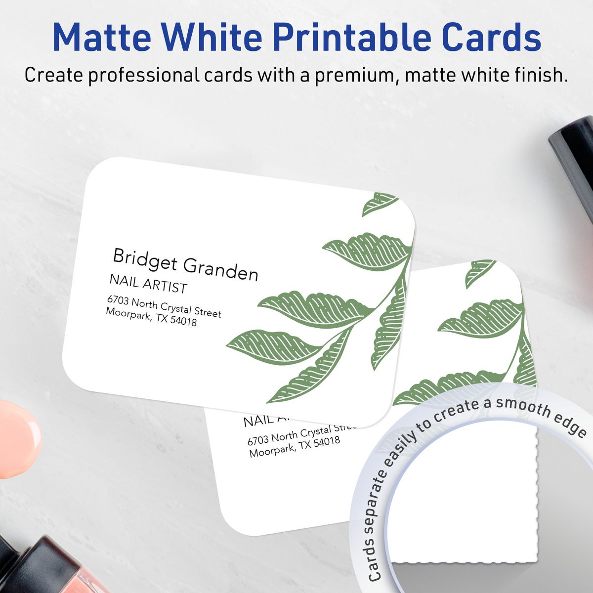 2-1/2" x 3-1/2" Rectangle Rounded Corners, Matte White Business Cards - thumbnail 2