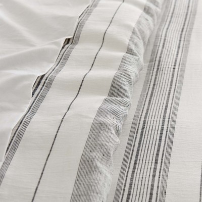 Monroe Stripe Gray and White Cotton King/Cal King Duvet Set