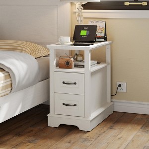 End Table with Charging Station, Storage Cabinet, and Adjustable Shelf, Modern Nightstand - 1 of 4