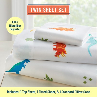 Twin Blue Microfiber Kids Dinosaur Sheet Set