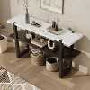 MAYEERTY Console Table with Marble Effect Top Open Shelf For Hallway Living Room Espresso - 3 of 4
