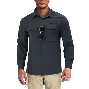 Clearlove Men's UPF 50+ Sun Protection Fishing Shirt Long Sleeve Button Down Travel Work Shirt with Pockets Quick Dry - 1 of 4