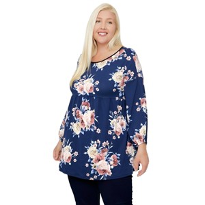 Slickblue Floral Print Plus Size Tunic, Bubble Sleeve Blouse, Stylish for Everyday Wear, Size & Color Options - 1 of 3