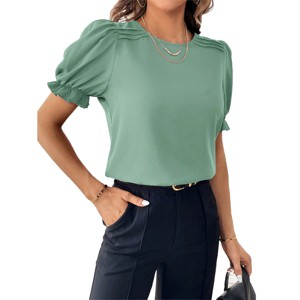 Womens Casual Blouse Wear to Work Tops Business Office Tops Keyhole Back Short Ruffled Lantern Sleeve Blouse Summer Elegant Formal Tops for Women - 1 of 4