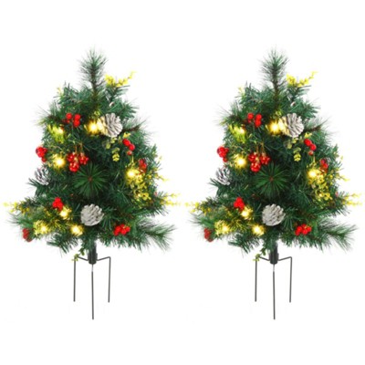 SEVOBAL 22.5" Christmas Tree Set of 2 Realistic Full Artificial Pine Tree Set Outdoor Indoor Mini Xmas Tree Holiday Decoration, Green, 55"*20"*20"
