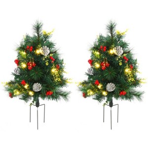 SEVOBAL 22.5" Christmas Tree Set of 2 Realistic Full Artificial Pine Tree Set Outdoor Indoor Mini Xmas Tree Holiday Decoration, Green, 55"*20"*20" - 1 of 4