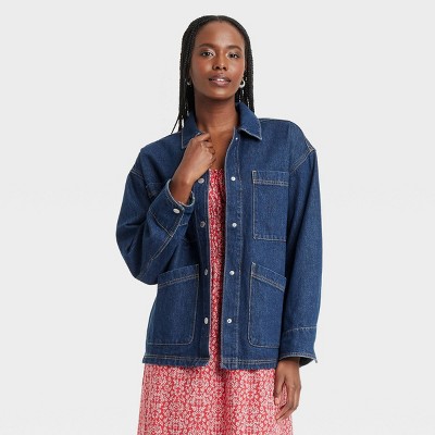 Women's Denim Chore Coat - Universal Thread™ Dark Wash L