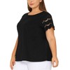 Agnes Orinda Women's Plus Size Round Neck Hollow Lace Panel Short Sleeve Casual Summer Blouses - 2 of 4