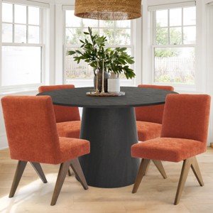 5-Piece Round Dining Table Set, 46" Pedestal Table with 4 Upholstered Dining Chairs, Solid Wood Legs, Modern Dining Room Set-Maison Boucle - 1 of 4