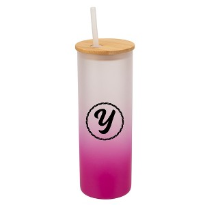 Elanze Designs Y Monogram Letter Initial Rope Circle Wrap-Around Design 25 Ounce Frosted Gradient Glass On-The-Go Coffee Travel Skinny Tumbler Mug - 1 of 1